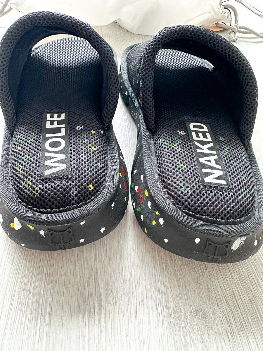 NAKED WOLFE Vegas Black Wolfe Embossed Graffiti Army Mesh Sandals Slide - Imagen 9