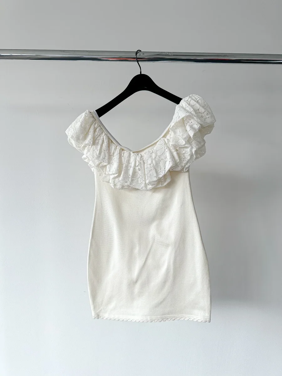 Alexandra Vauthier Bridal White Voluminous Ruffle Neckline Off Shoulder Mini Dress - Imagen 7