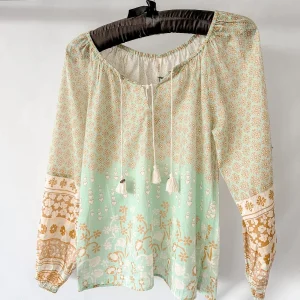 Spell & The Gypsy Sweet Nothing Printed Peppermint Raglan Sleeve Boho Blouse