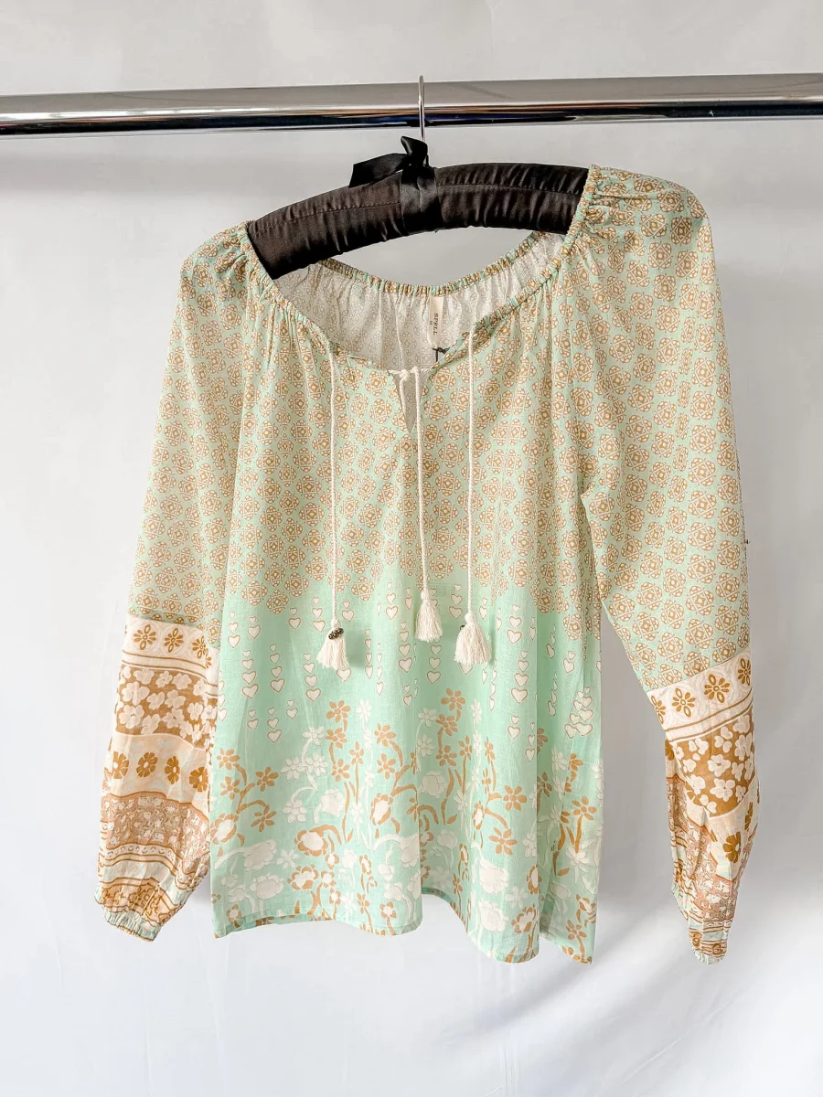 Spell & The Gypsy Sweet Nothing Printed Peppermint Raglan Sleeve Boho Blouse