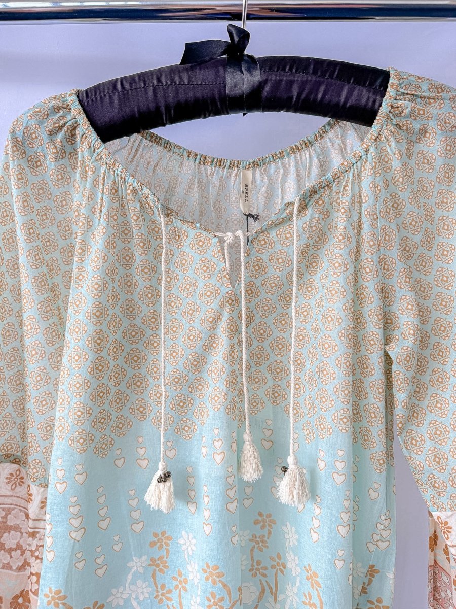 Spell & The Gypsy Sweet Nothing Printed Peppermint Raglan Sleeve Boho Blouse - Imagen 6