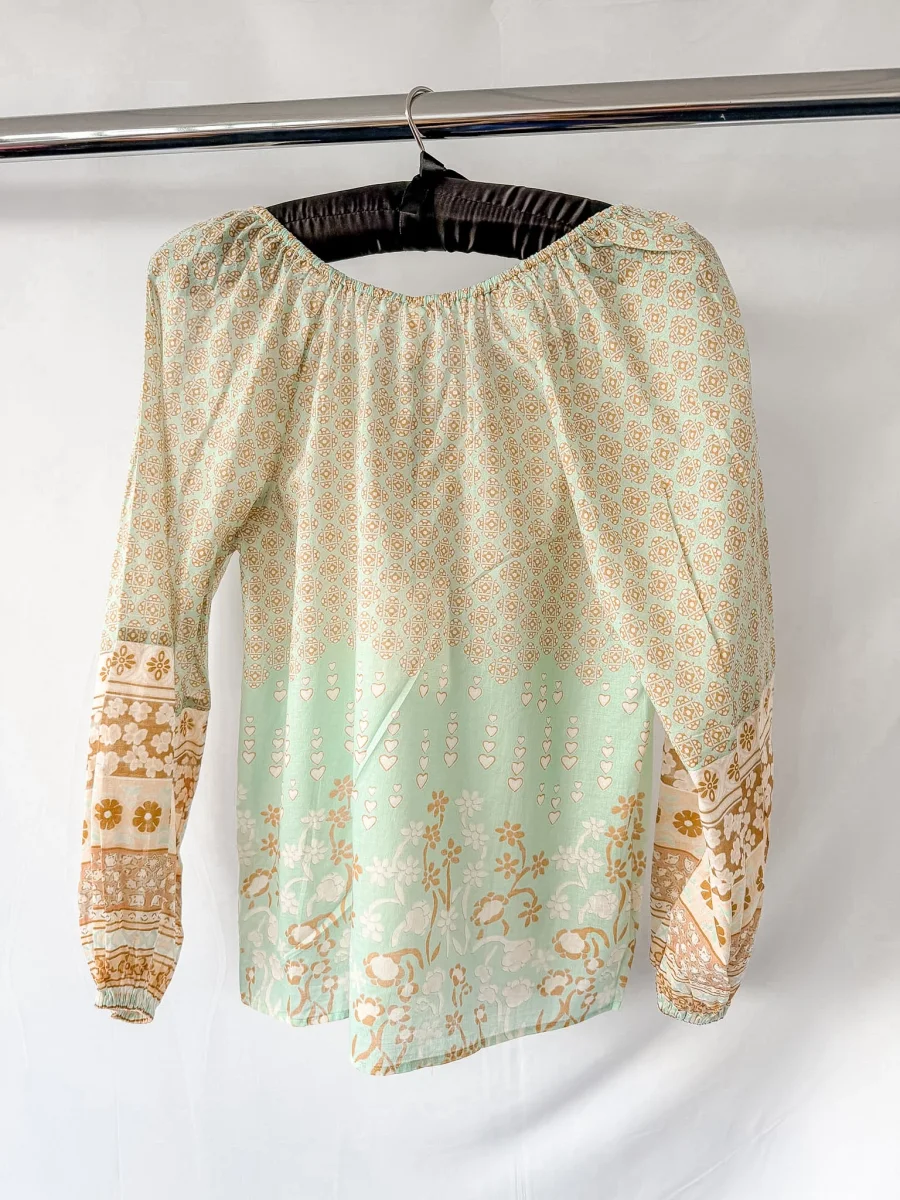 Spell & The Gypsy Sweet Nothing Printed Peppermint Raglan Sleeve Boho Blouse - Imagen 3
