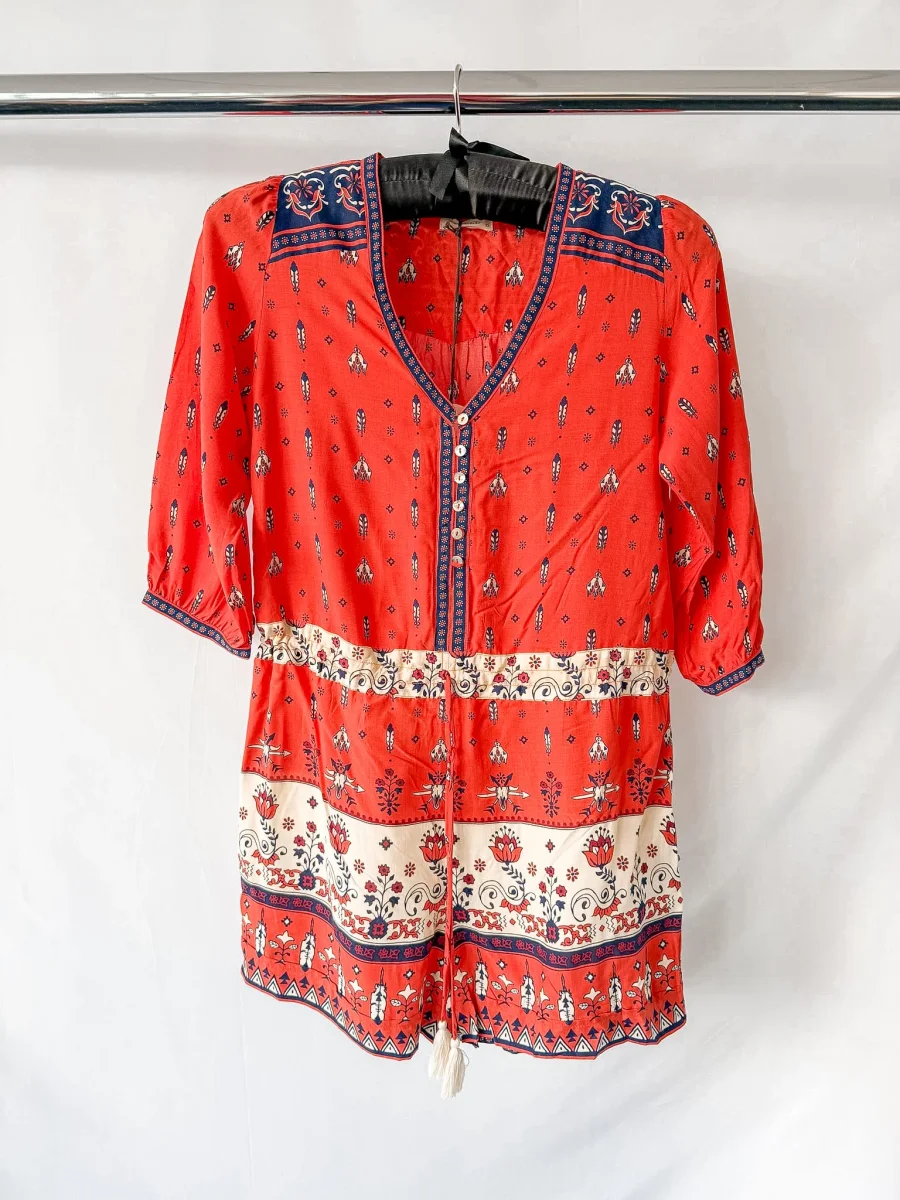 Spell & The Gypsy Red Desert Wanderer Sunset Red Boho Playsuit - Imagen 2