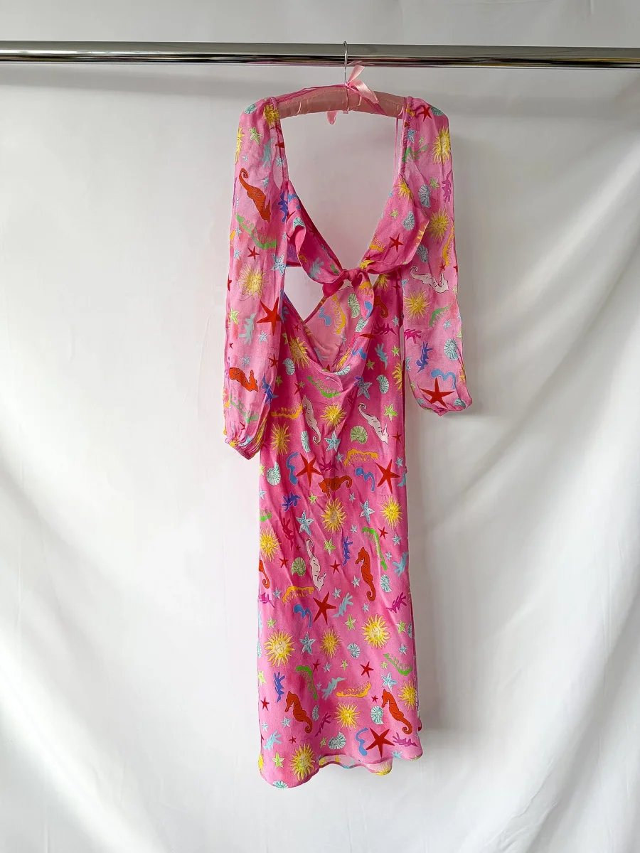 Rixo London Kamilla Pink Seahorse Starfish Print Dress - Imagen 3