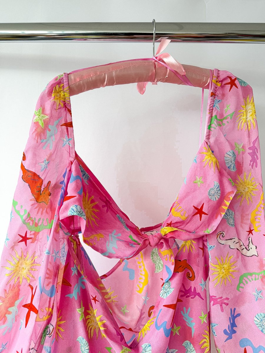 Rixo London Kamilla Pink Seahorse Starfish Print Dress - Imagen 8