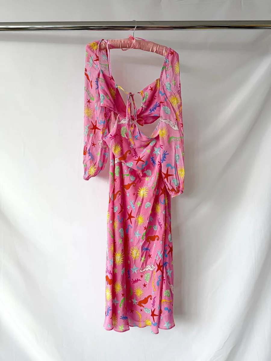 Rixo London Kamilla Pink Seahorse Starfish Print Dress - Imagen 9