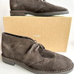 Drake's Clifford Desert Boot Dark Brown Roughout Suede with Rubber Sole