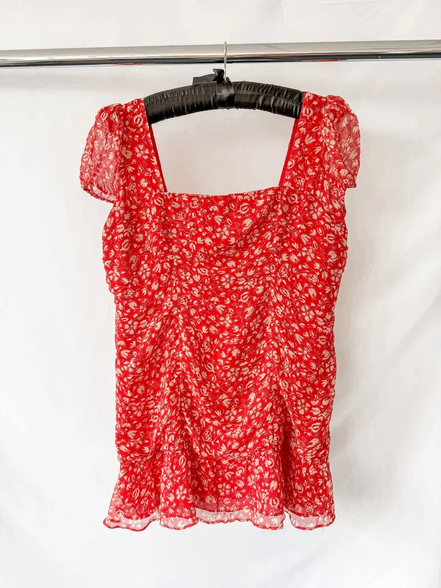 Rixo London Bowie Red Floral Print Woven Mini Dress (Plus Size) - Imagen 3