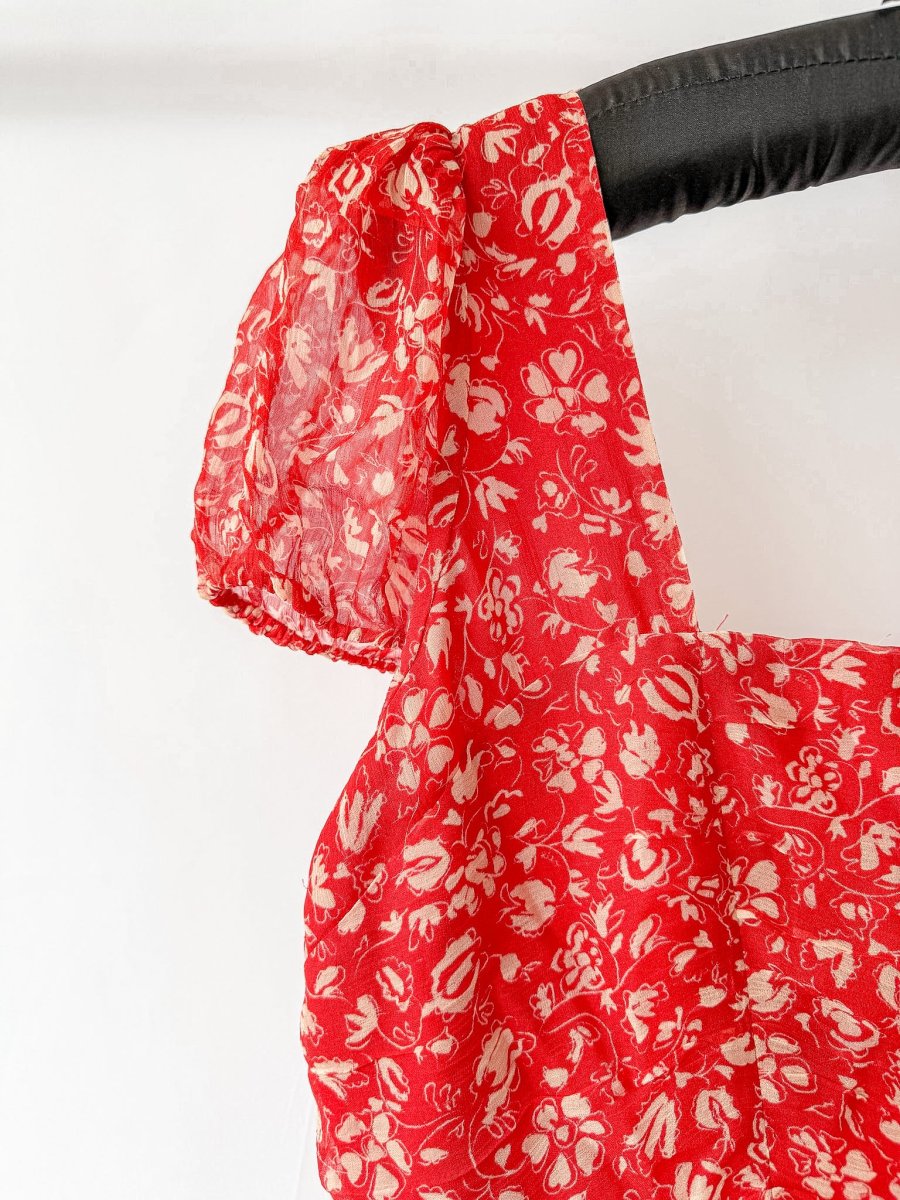 Rixo London Bowie Red Floral Print Woven Mini Dress (Plus Size) - Imagen 4