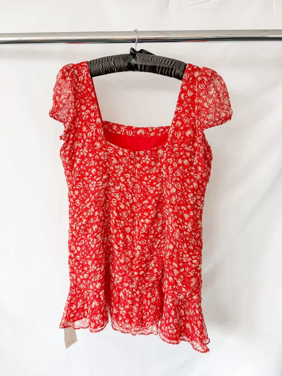 Rixo London Bowie Red Floral Print Woven Mini Dress (Plus Size) - Imagen 6