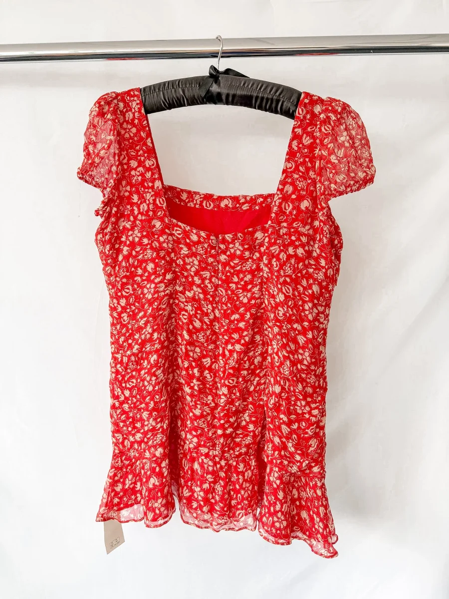 Rixo London Bowie Red Floral Print Woven Mini Dress (Plus Size) - Imagen 7