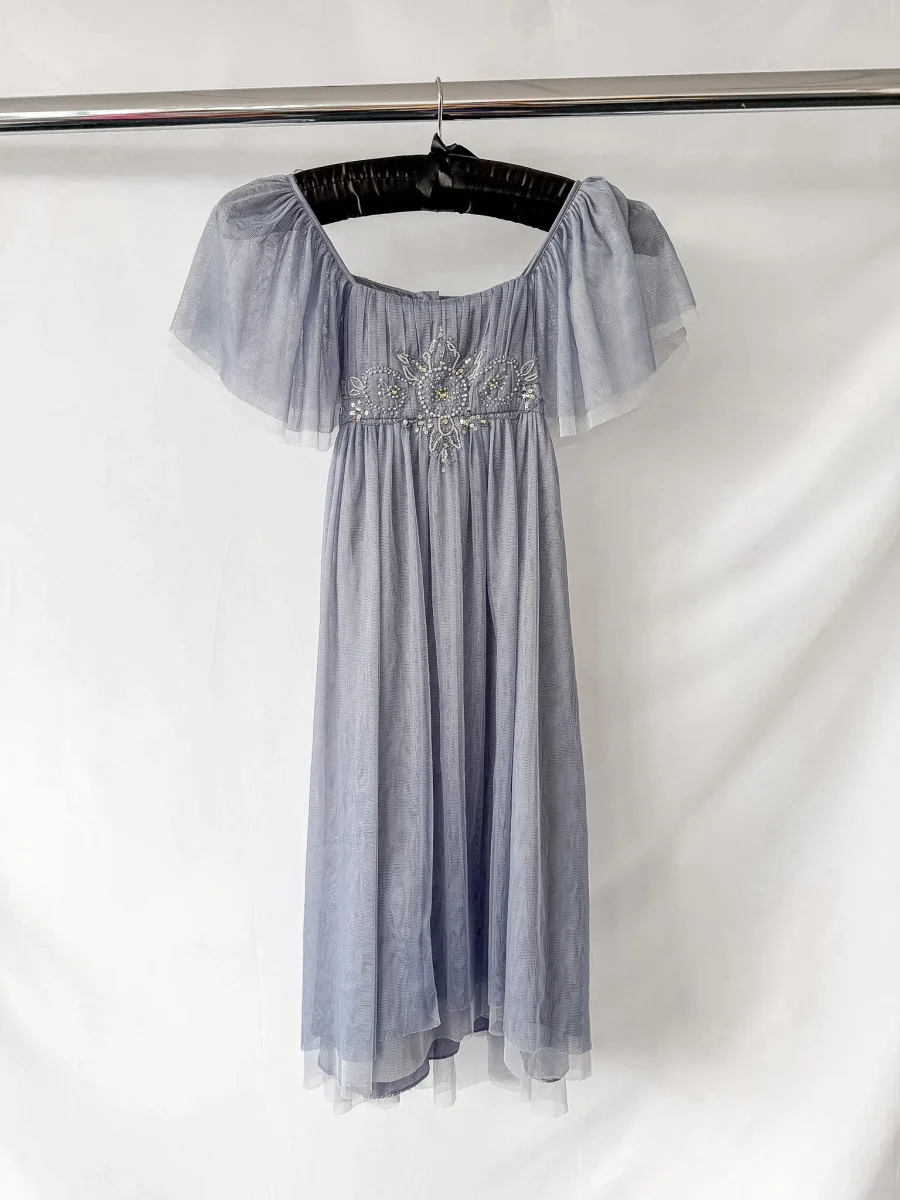 Rixo London Bridal Blue Tulle Beaded Detail Dress - Imagen 5
