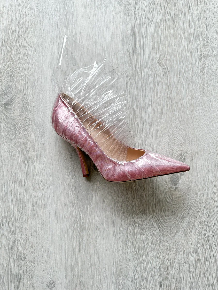 MIDNIGHT 00 Light Pink Ruched PVC Plastic Detail High Heels - Imagen 5