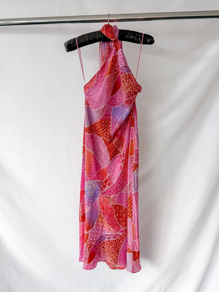 Rixo London Hayley Pink Paisley Detachable Scarf Silk Midi Dress - Imagen 6