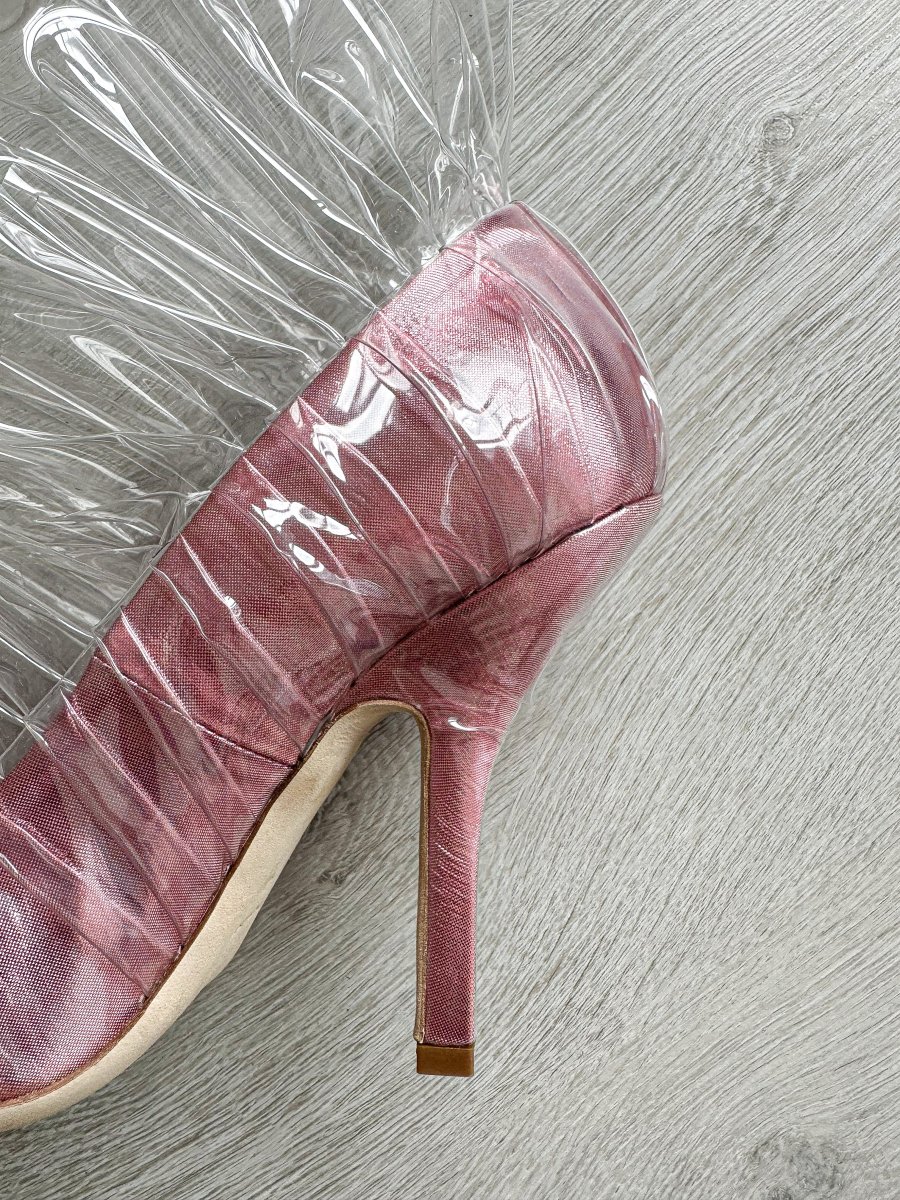 MIDNIGHT 00 Light Pink Ruched PVC Plastic Detail High Heels - Imagen 7