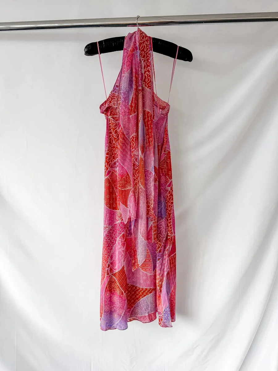 Rixo London Hayley Pink Paisley Detachable Scarf Silk Midi Dress - Imagen 8
