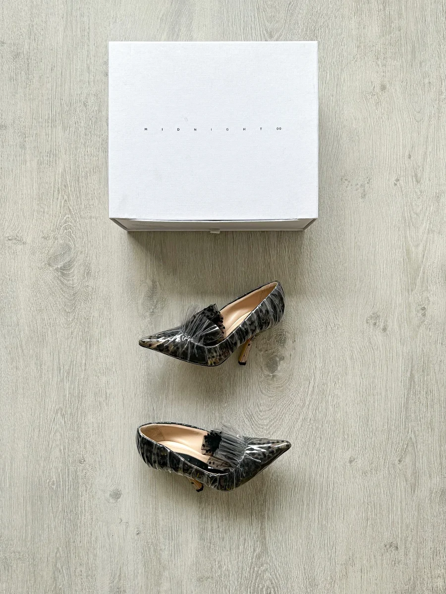 MIDNIGHT 00 Black Polka Dot Lace Detail PVC High Heels - Imagen 3