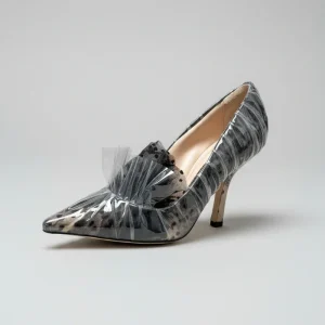 MIDNIGHT 00 Black Polka Dot Lace Detail PVC High Heels