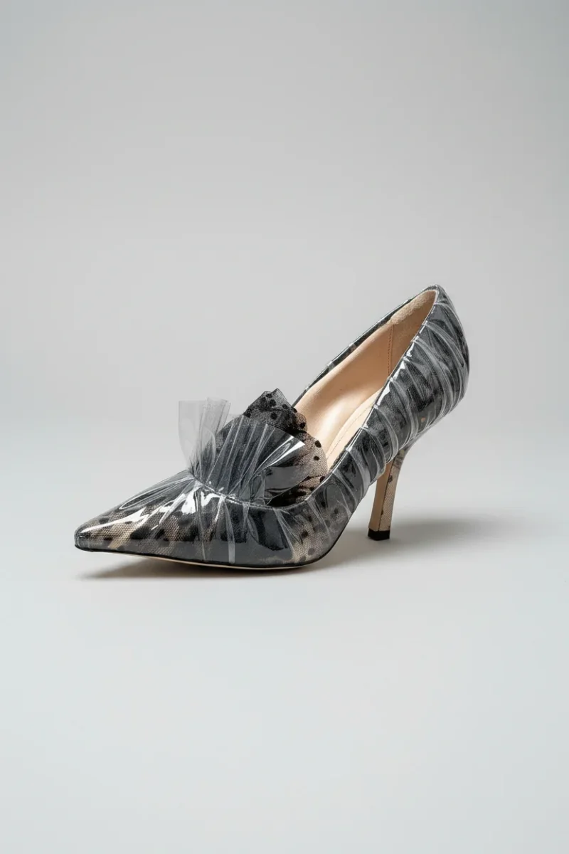 MIDNIGHT 00 Black Polka Dot Lace Detail PVC High Heels - Imagen 2