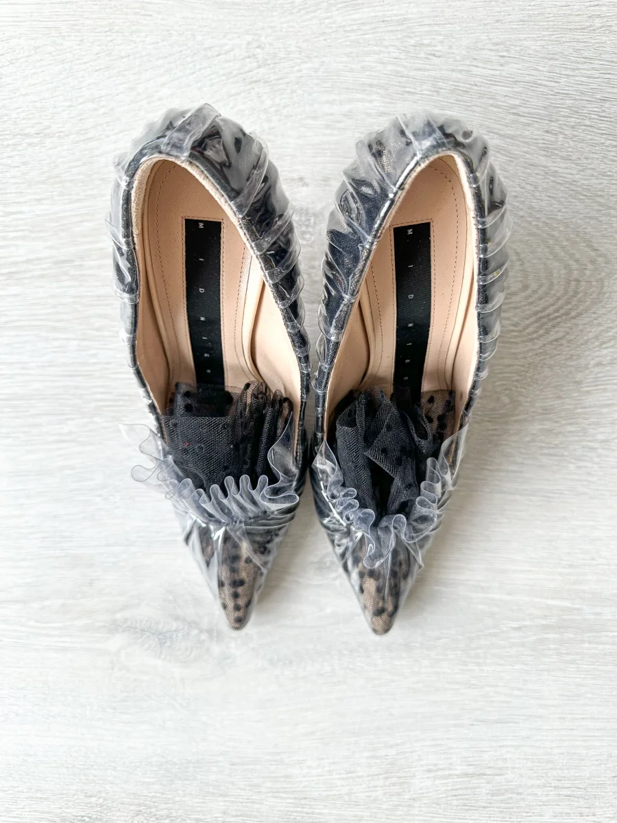 MIDNIGHT 00 Black Polka Dot Lace Detail PVC High Heels - Imagen 4