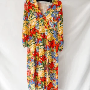 Rixo London Camellia Floral Print Long Sleeve Crepe Midi Dress (PETITE)