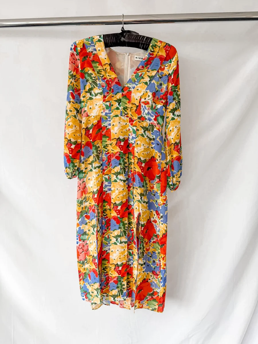 Rixo London Camellia Floral Print Long Sleeve Crepe Midi Dress (PETITE)