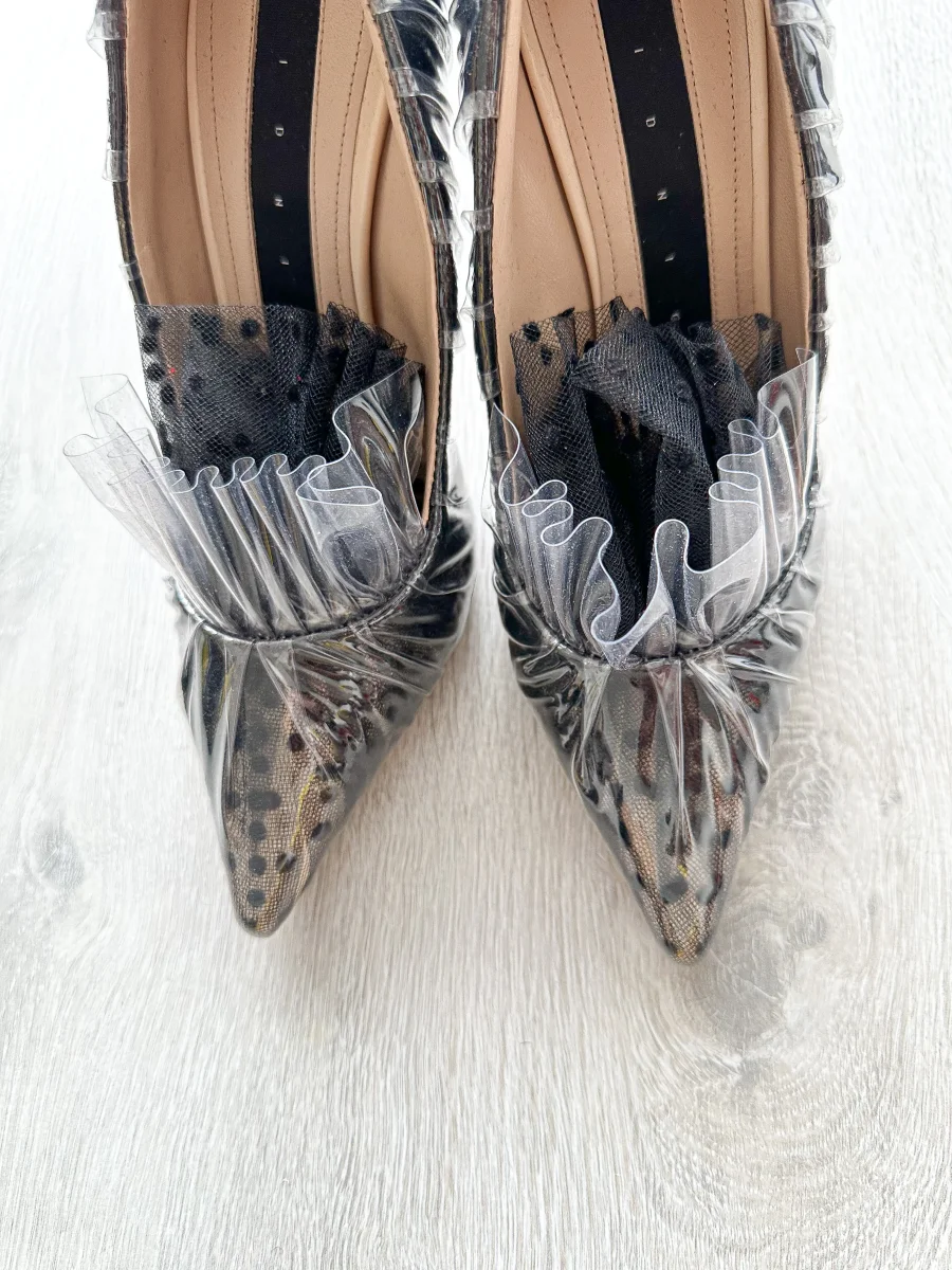 MIDNIGHT 00 Black Polka Dot Lace Detail PVC High Heels - Imagen 6