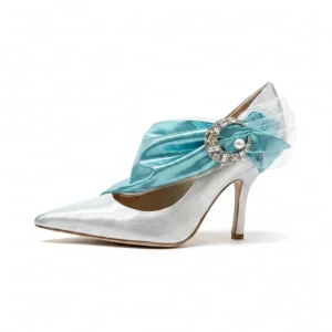 MIDNIGHT 00 Silver Crescent Moon Embellished Blue Drape Princess High Heels