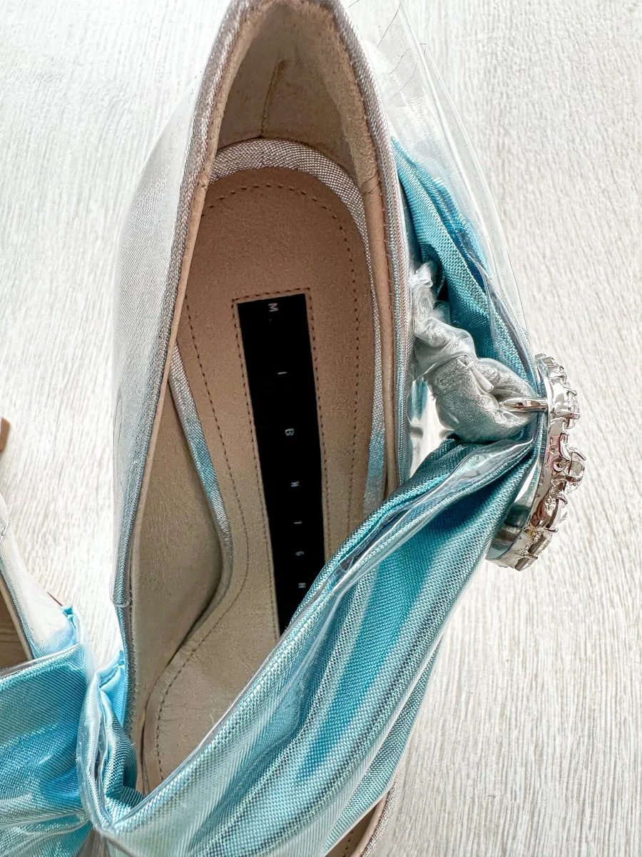 MIDNIGHT 00 Silver Crescent Moon Embellished Blue Drape Princess High Heels - Imagen 9