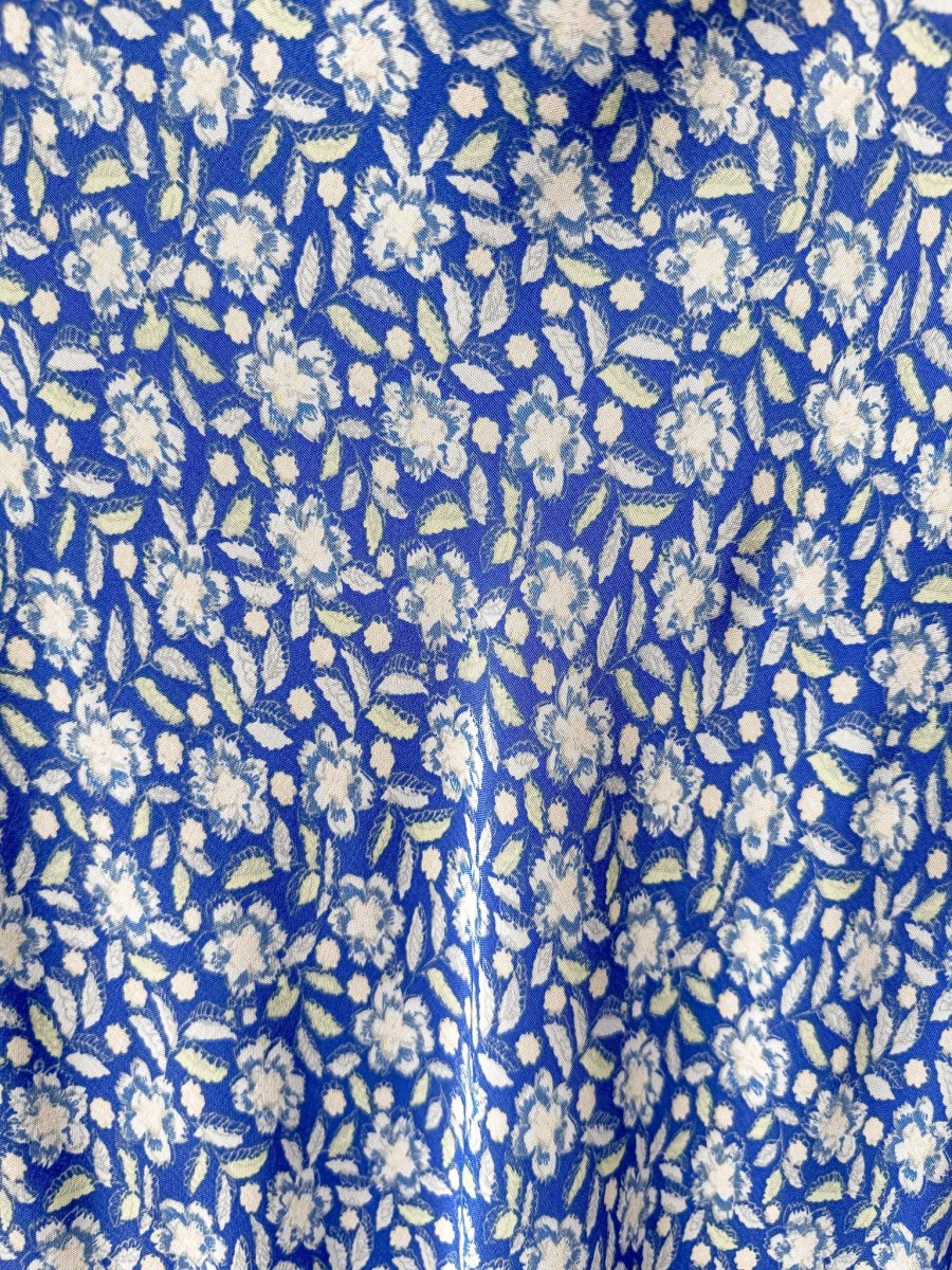 Rixo London Olga Blue Floral Print Crochet Lace Trim Panel Crepe Dress - Imagen 7