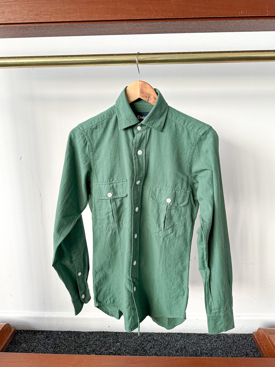 Drake's Green Brushed Cotton Work Shirt - Imagen 2