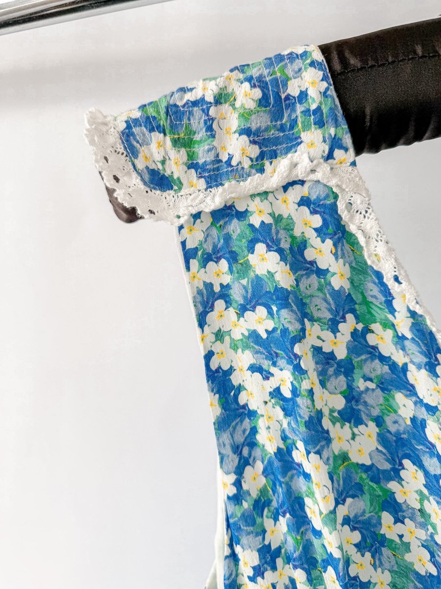Rixo London Storm Blue Floral Lace Trim Sleeveless Crepe Dress - Imagen 9