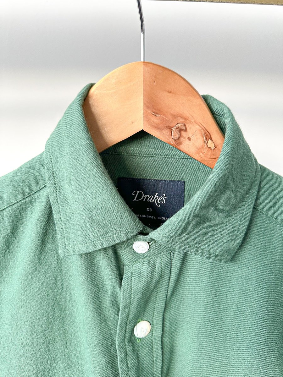 Drake's Green Brushed Cotton Work Shirt - Imagen 4