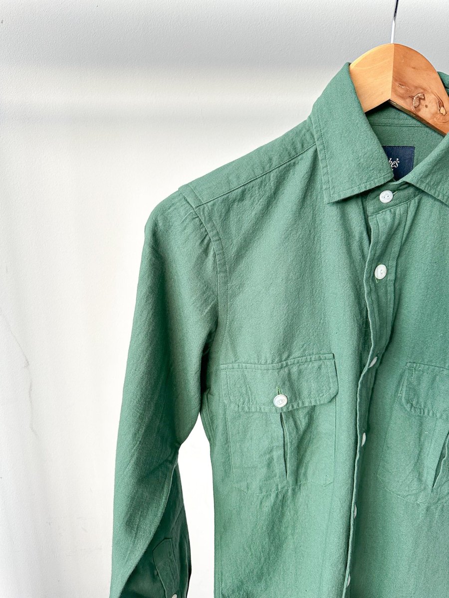 Drake's Green Brushed Cotton Work Shirt - Imagen 5