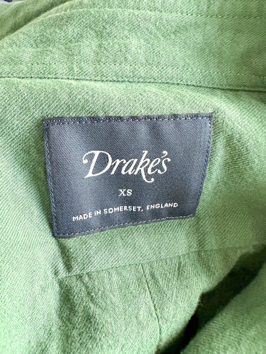 Drake's Green Brushed Cotton Work Shirt - Imagen 7