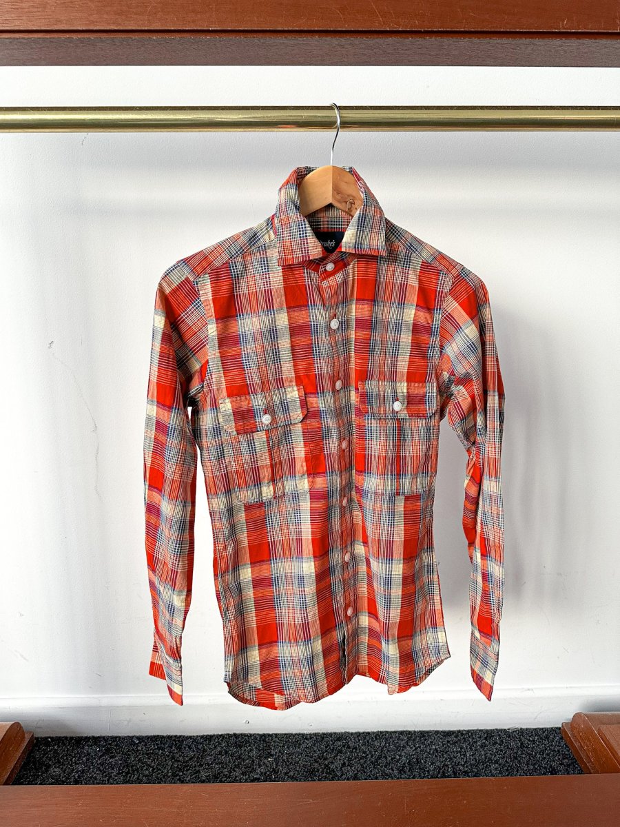 Drake's Red Amber Checked Double Pocket Shirt - Imagen 2