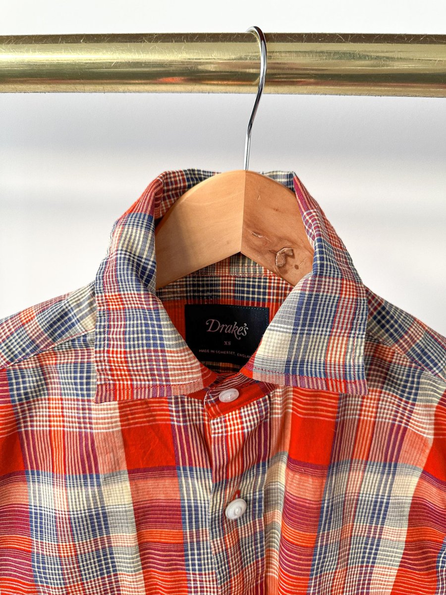 Drake's Red Amber Checked Double Pocket Shirt - Imagen 4