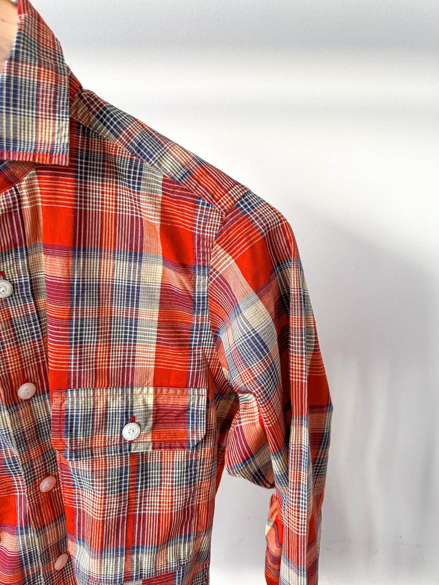 Drake's Red Amber Checked Double Pocket Shirt - Imagen 5