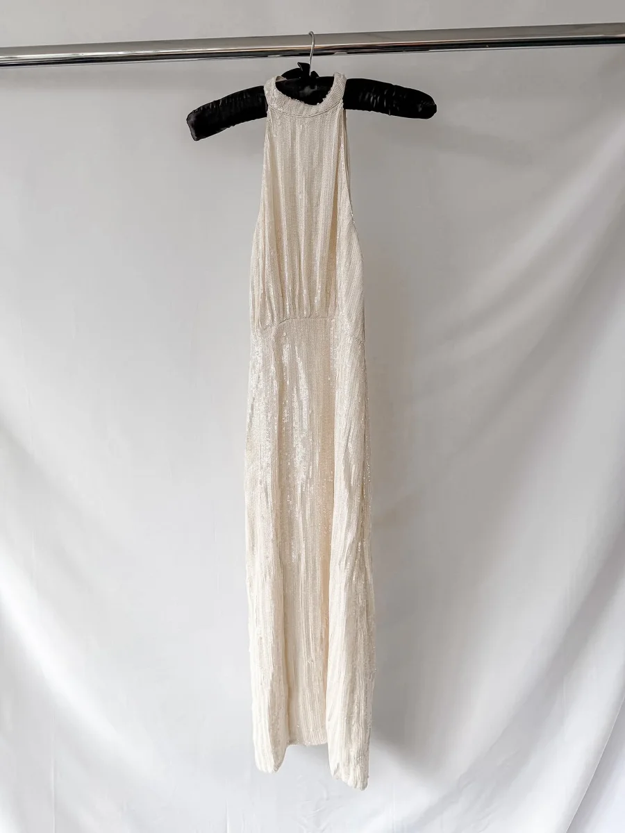 Rixo London Bridal White Vivienne High Neck Sequinned Sleeveless Dress - Imagen 7