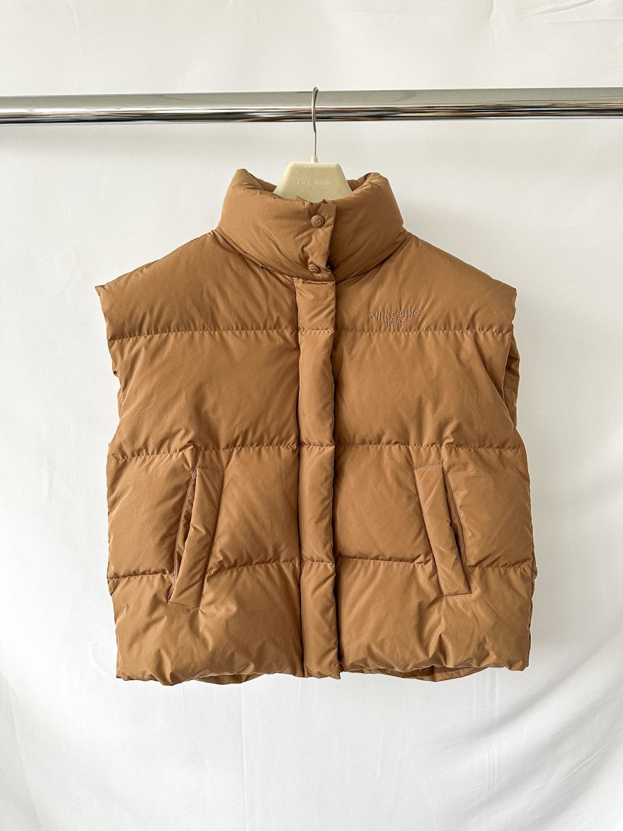 Anine Bing Logo Embroidered Brown Duck Down Padded Gilet Vest Jacket - Imagen 5