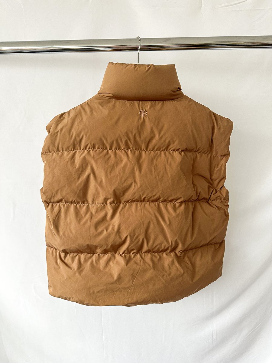 Anine Bing Logo Embroidered Brown Duck Down Padded Gilet Vest Jacket - Imagen 7