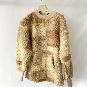YMC Sara Teddy Fleece Beige Brown Patchwork Sweatshirt
