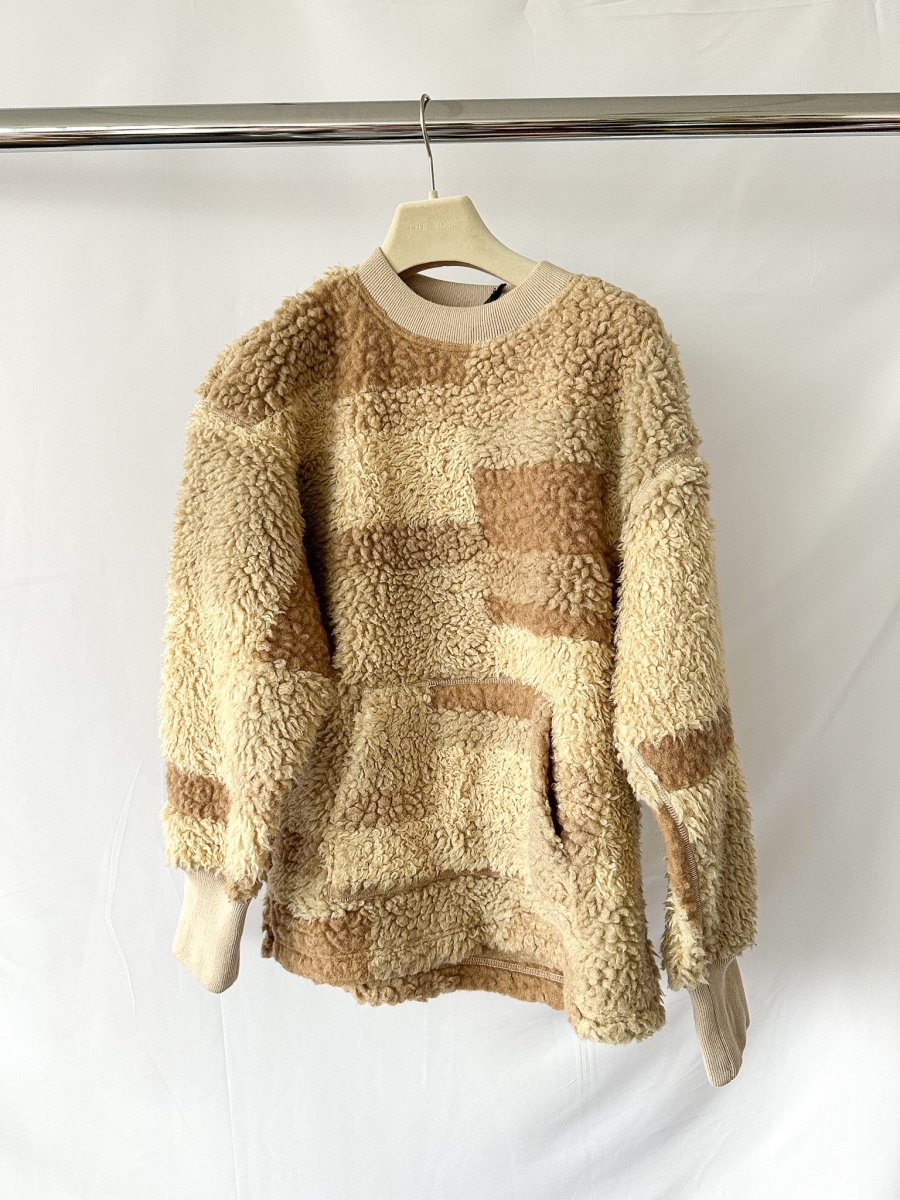 YMC Sara Teddy Fleece Beige Brown Patchwork Sweatshirt - Imagen 2