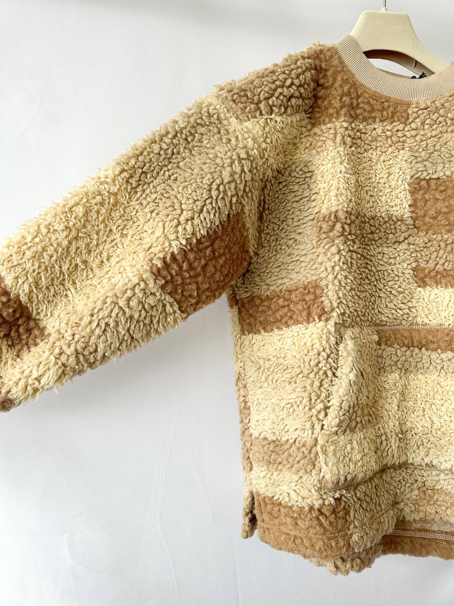 YMC Sara Teddy Fleece Beige Brown Patchwork Sweatshirt - Imagen 3
