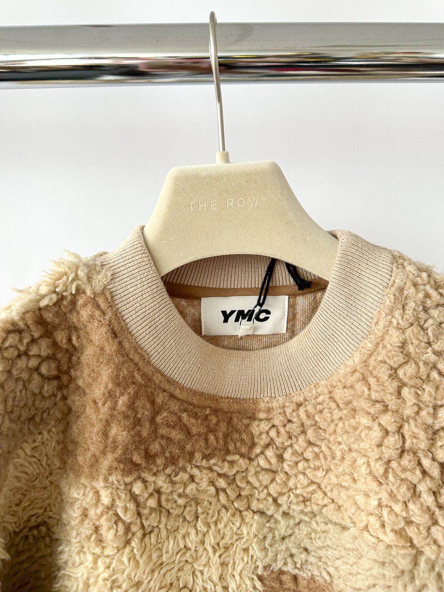 YMC Sara Teddy Fleece Beige Brown Patchwork Sweatshirt - Imagen 4