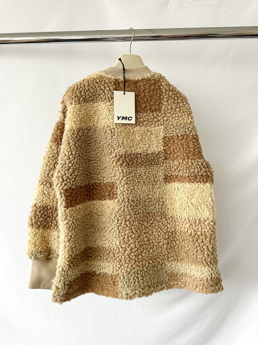 YMC Sara Teddy Fleece Beige Brown Patchwork Sweatshirt - Imagen 5