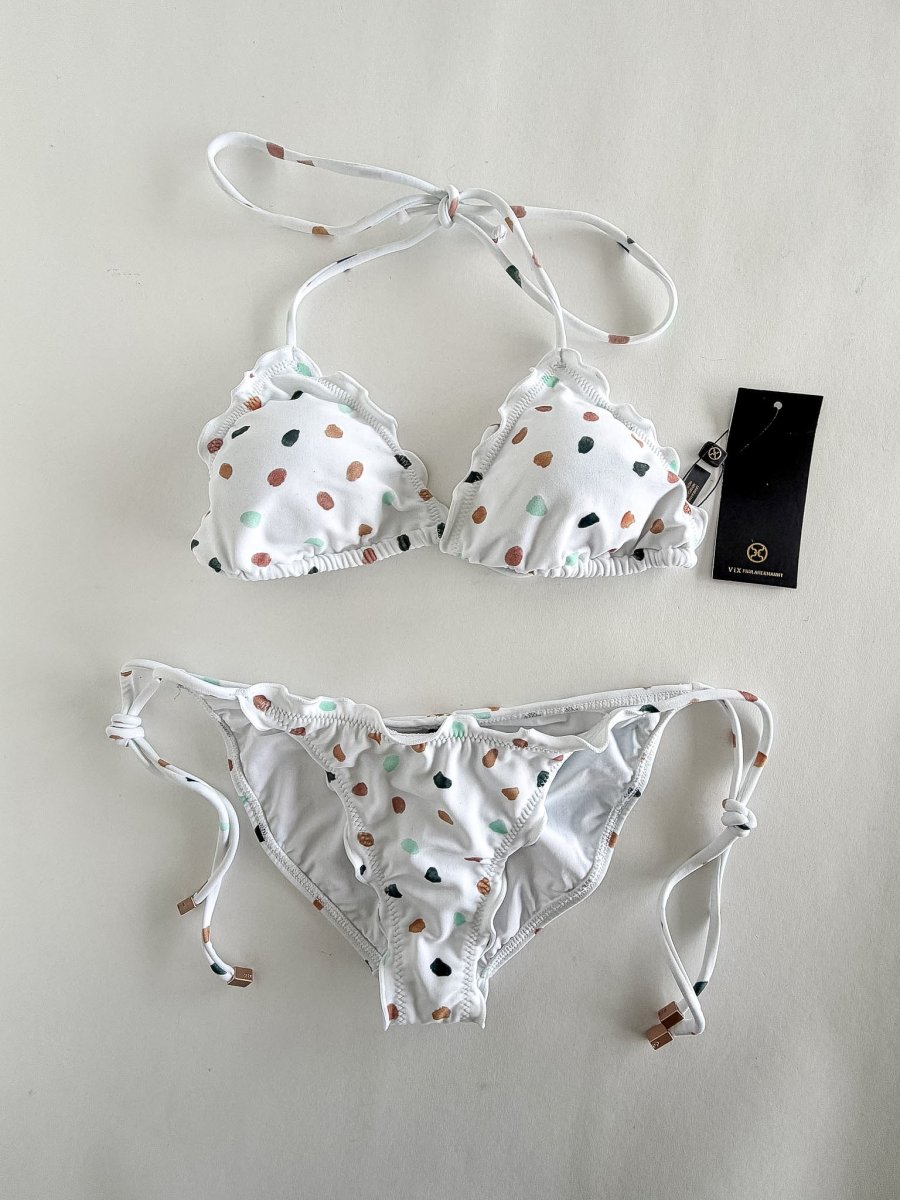 Vix Paula Hermanny Triangle Bikini Set White Spotted Arena Ripple