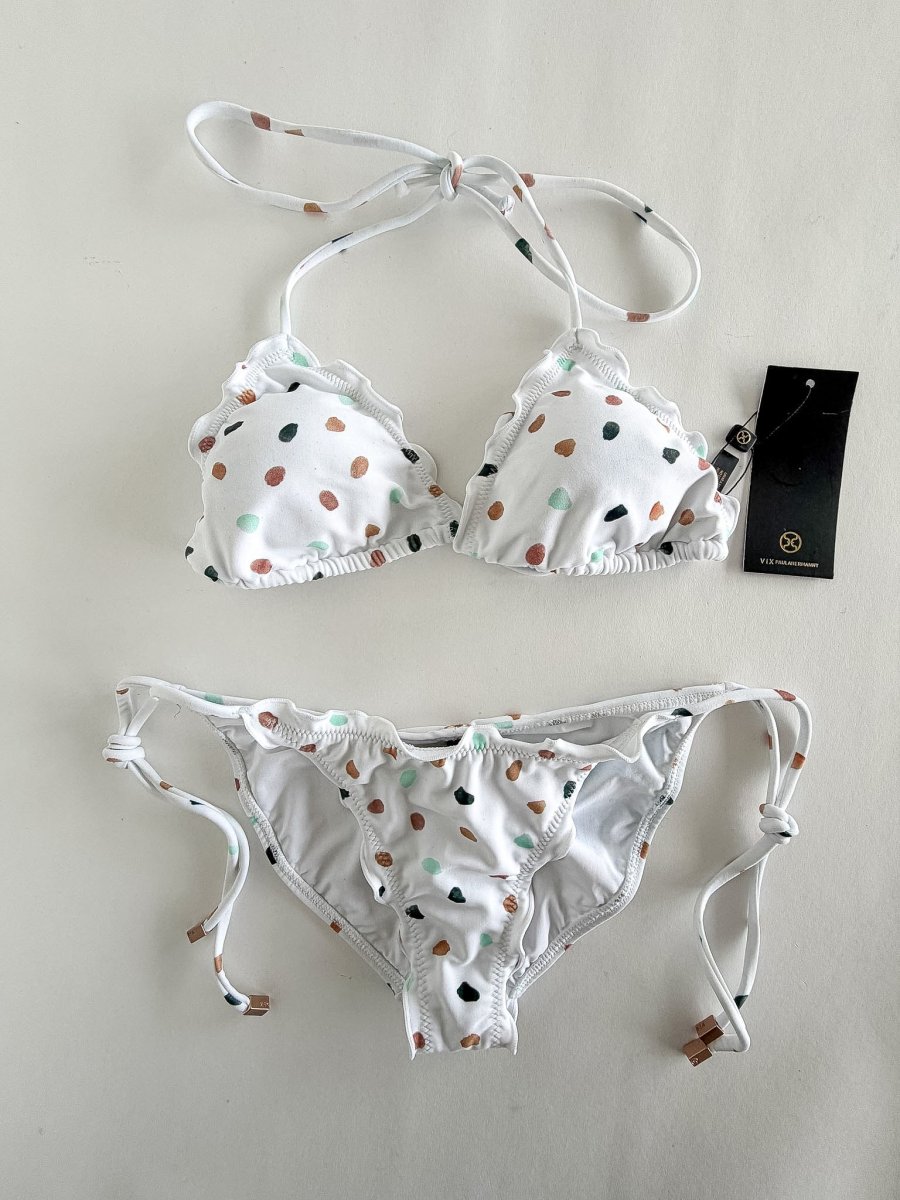 Vix Paula Hermanny Triangle Bikini Set White Spotted Arena Ripple - Imagen 3