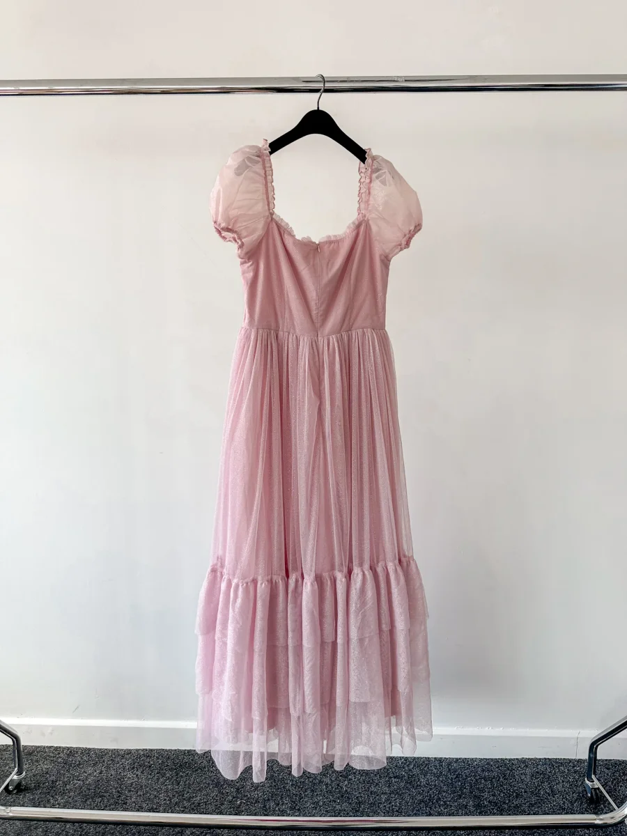 Amy Jane London Pink Tiffany Corset Bodice Sparkly Tulle Puff Sleeve Sweetheart Neck Maxi Gown - Imagen 9