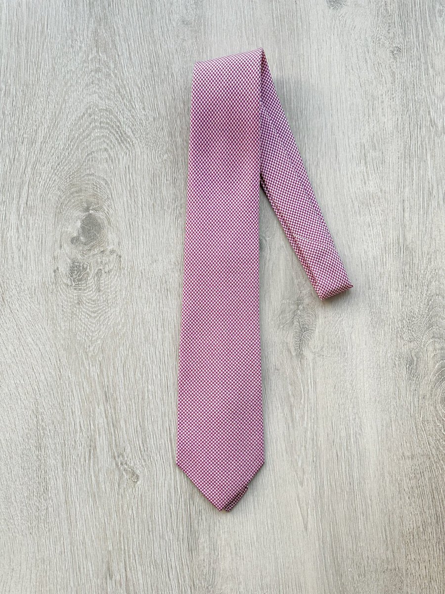 E Marinella Purple White Dogtooth Print Pattern Tipped Silk Tie - Imagen 2